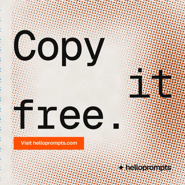 Instagram post for HelloPrompts: "Copy it free." Swiss style, stacked layout, light palette in orange.
