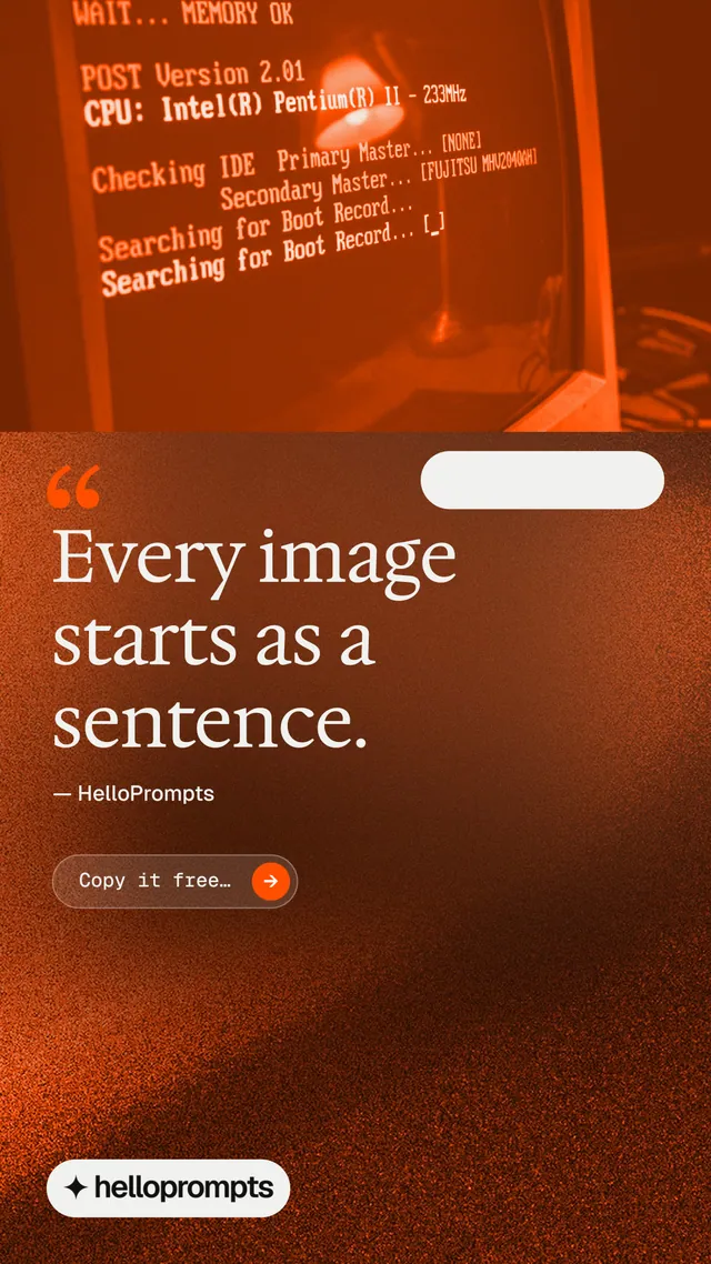 Instagram story for HelloPrompts: "See the prompt. Steal the taste." Agentic glass style, quote layout, dark palette in orange.