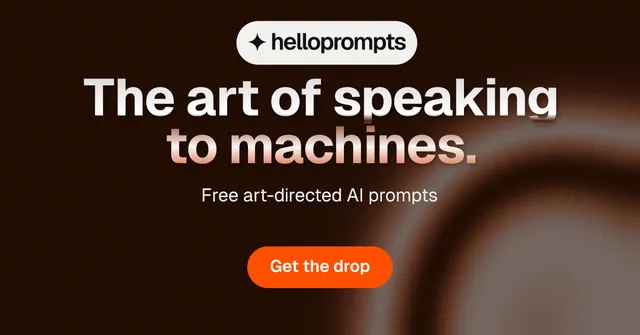 Social ad for HelloPrompts: "The art of speaking to machines." Y2K style, centred layout, dark palette in black, grey, orange.