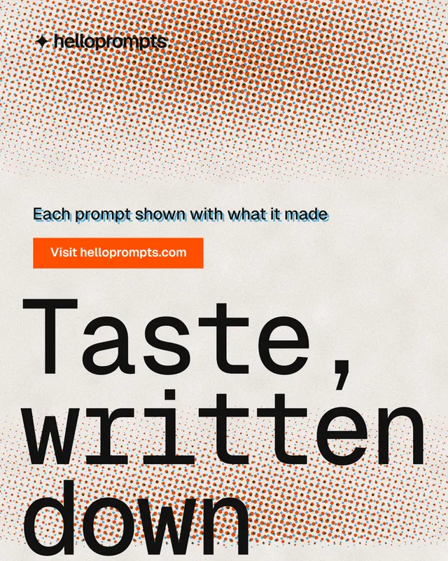Instagram portrait post for HelloPrompts: "Taste, written down." Swiss style, oversized layout, light palette in orange.