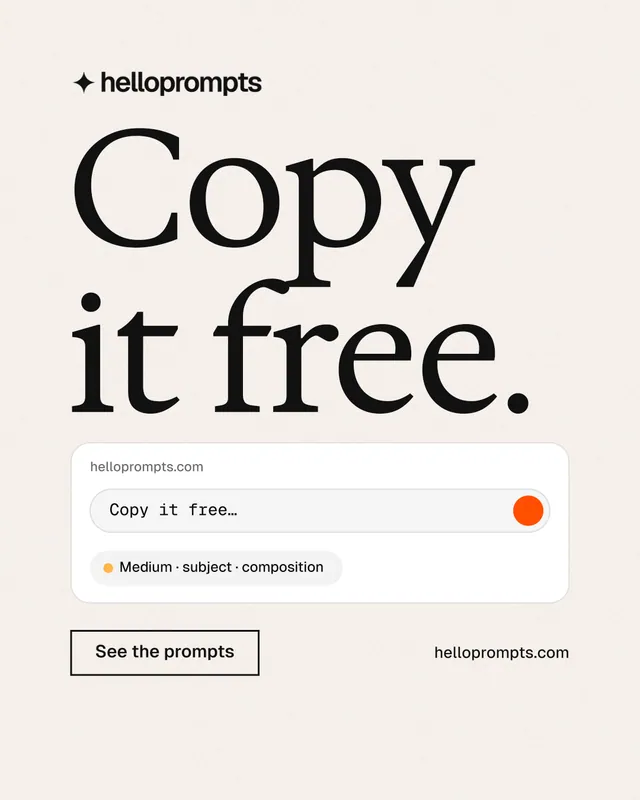 Instagram portrait post for HelloPrompts: "Copy it free." Editorial style, poster layout, light palette in white, grey.