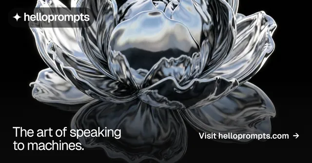 Social ad for HelloPrompts: "The art of speaking to machines." Swiss style, image led layout, dark palette in black, grey.