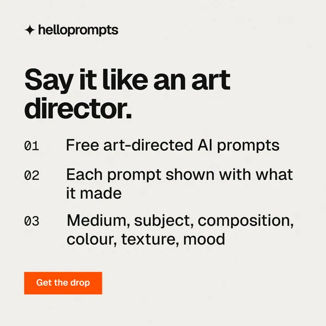 Instagram post for HelloPrompts: "Say it like an art director." Swiss style, numbered layout, light palette in white, grey.