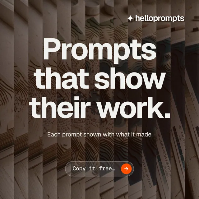 Instagram post for HelloPrompts: "Prompts that show their work." Agentic glass style, centred layout, dark palette in grey, black, orange.