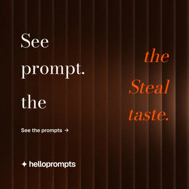 Instagram post for HelloPrompts: "See the prompt. Steal the taste." Minimal luxury style, stacked layout, dark palette in black, orange.