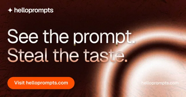 Social ad for HelloPrompts: "See the prompt. Steal the taste." Y2K style, poster layout, dark palette in orange, black, red.