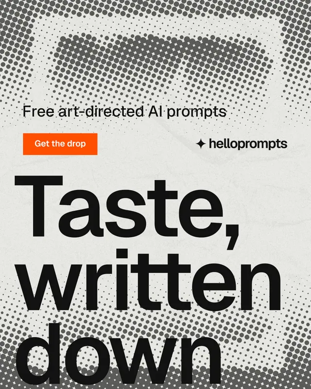 Instagram portrait post for HelloPrompts: "See the prompt. Steal the taste." Swiss style, oversized layout, light palette in grey, white.