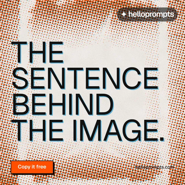Instagram post for HelloPrompts: "The sentence behind the image." Brutalist style, poster layout, light palette in orange, grey, white.