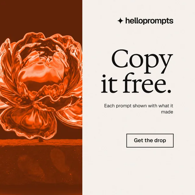 Instagram post for HelloPrompts: "Copy it free." Editorial style, right layout, light palette in white, orange, brown.