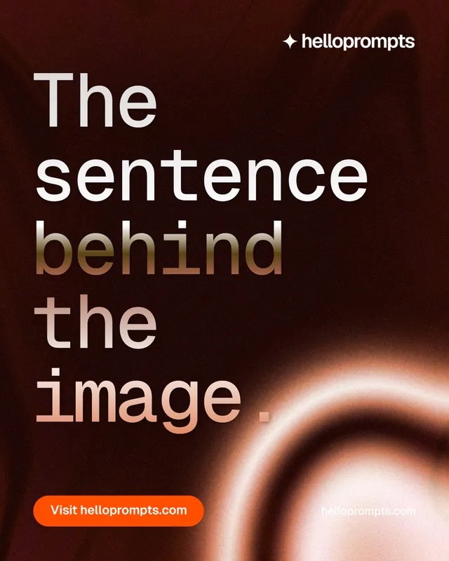 Instagram portrait post for HelloPrompts: "The sentence behind the image." Y2K style, poster layout, dark palette in black, red, orange.