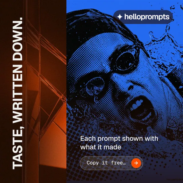 Instagram post for HelloPrompts: "Taste, written down." Agentic glass style, vertical layout, dark palette in red, black, blue.