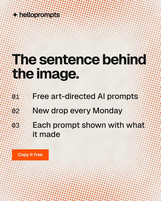 Instagram portrait post for HelloPrompts: "The sentence behind the image." Swiss style, numbered layout, light palette in orange.