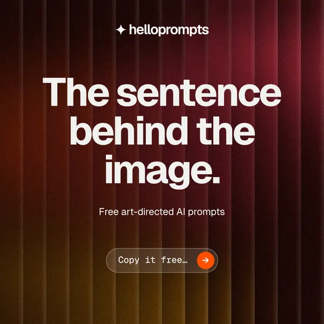 Instagram post for HelloPrompts: "The sentence behind the image." Agentic glass style, centred layout, dark palette in red, black, orange.
