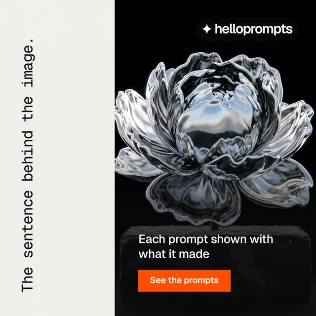 Instagram post for HelloPrompts: "The sentence behind the image." Swiss style, vertical layout, light palette in black, white, grey.