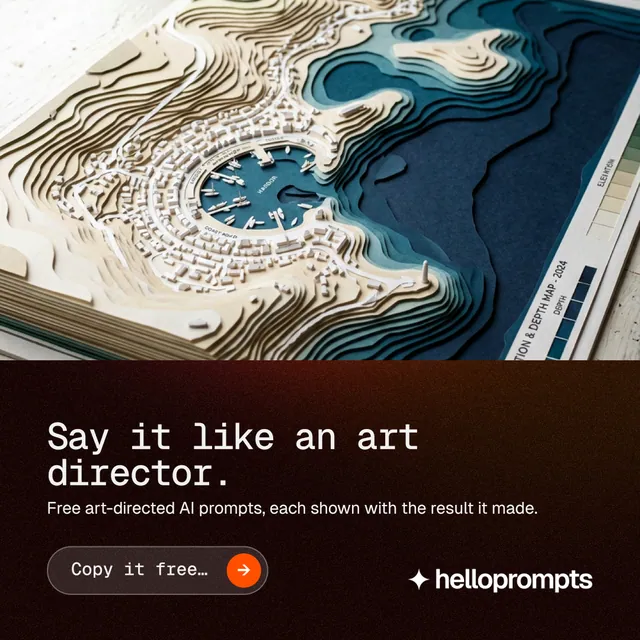 Instagram post for HelloPrompts: "Say it like an art director." Agentic glass style, bottom layout, dark palette in black, grey, orange.