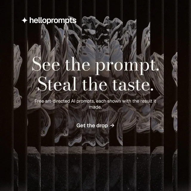Instagram post for HelloPrompts: "See the prompt. Steal the taste." Minimal luxury style, centred layout, dark palette in black, grey.