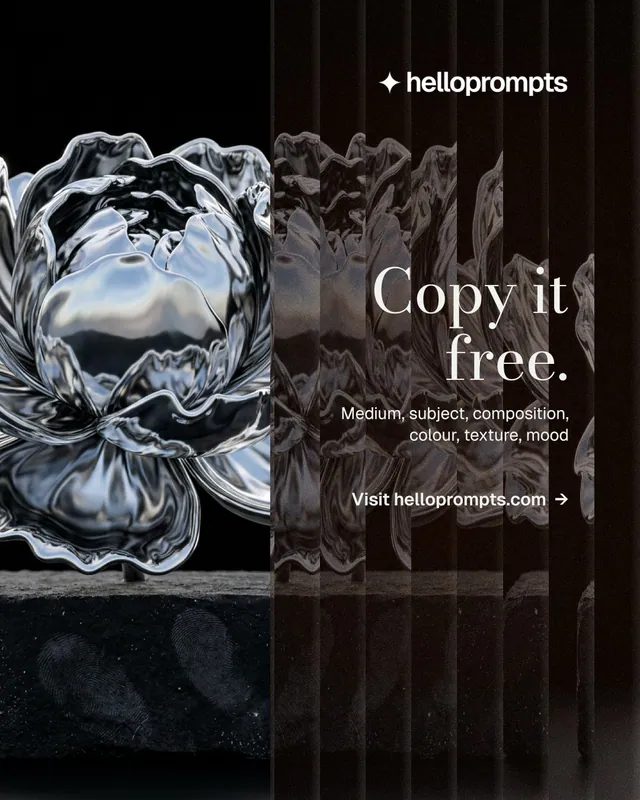 Instagram portrait post for HelloPrompts: "Copy it free." Minimal luxury style, right layout, dark palette in black, grey.
