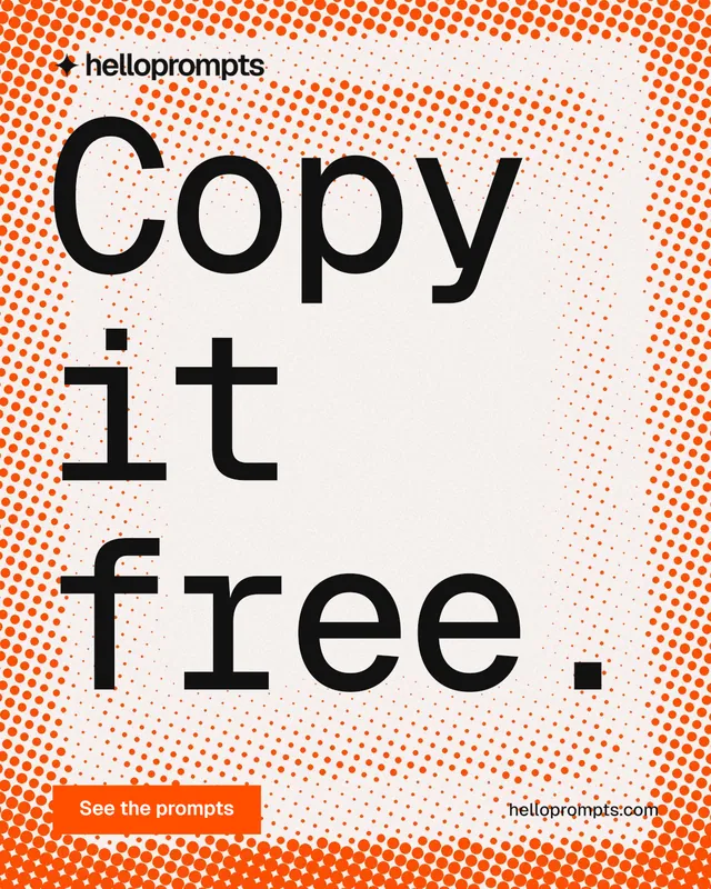 Instagram portrait post for HelloPrompts: "Copy it free." Swiss style, poster layout, light palette in orange, white, brown.