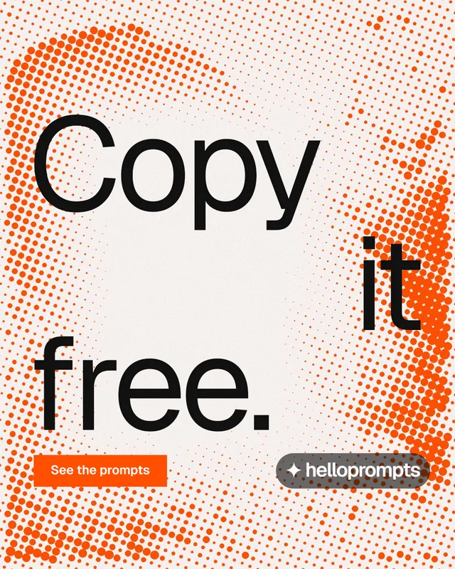 Instagram portrait post for HelloPrompts: "Copy it free." Split block style, stacked layout, light palette in orange, white.