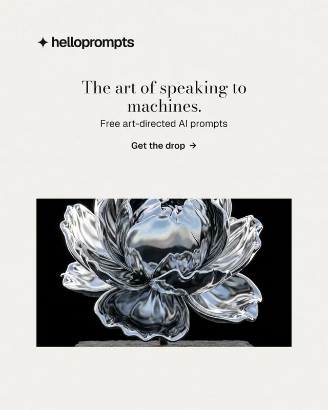 Instagram portrait post for HelloPrompts: "The art of speaking to machines." Minimal luxury style, centred layout, light palette in white, black, grey.