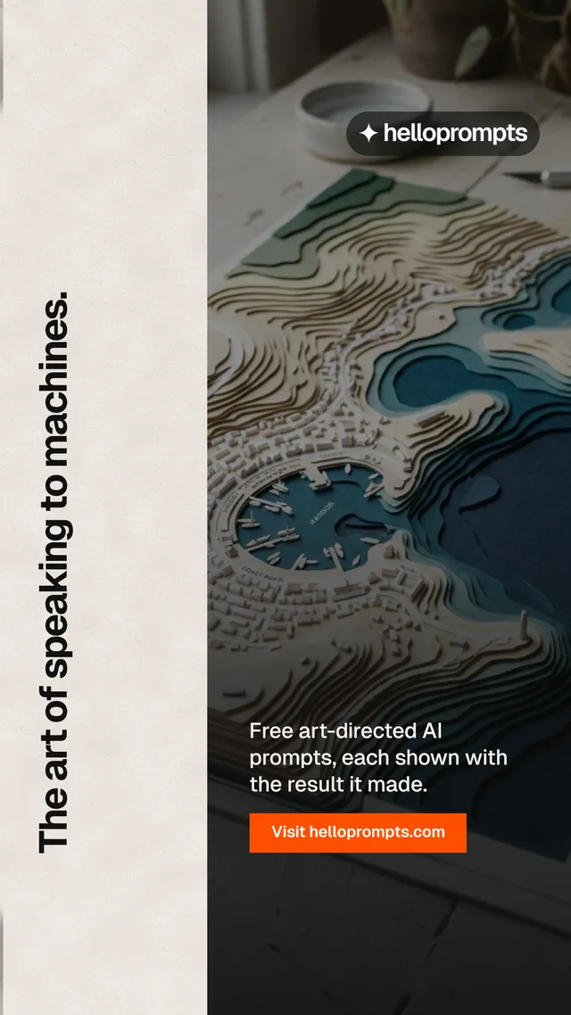 Instagram story for HelloPrompts: "The art of speaking to machines." Swiss style, vertical layout, light palette in black, grey, orange.