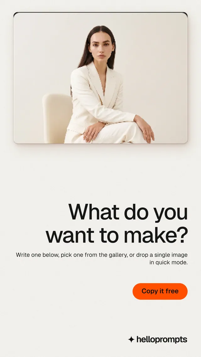 Instagram story for HelloPrompts: "What do you want to make?" Data card style, right layout, light palette in white, yellow, orange.