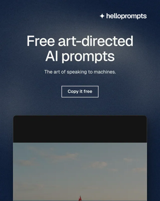 Instagram portrait post for HelloPrompts: "Free art-directed AI prompts". Cyanotype style, centred layout, dark palette in blue, black, grey.