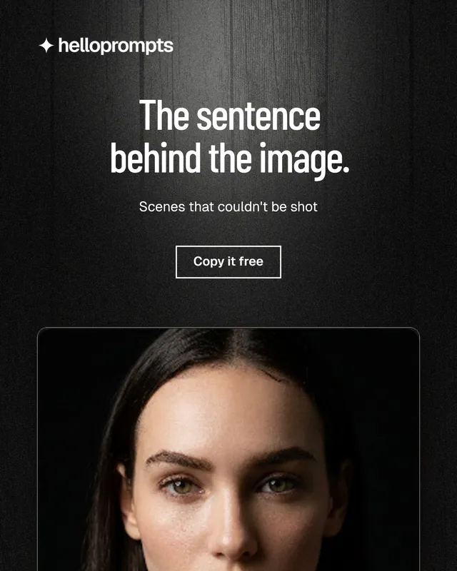 Instagram portrait post for HelloPrompts: "The sentence behind the image." Dark deco style, centred layout, dark palette in black, grey.