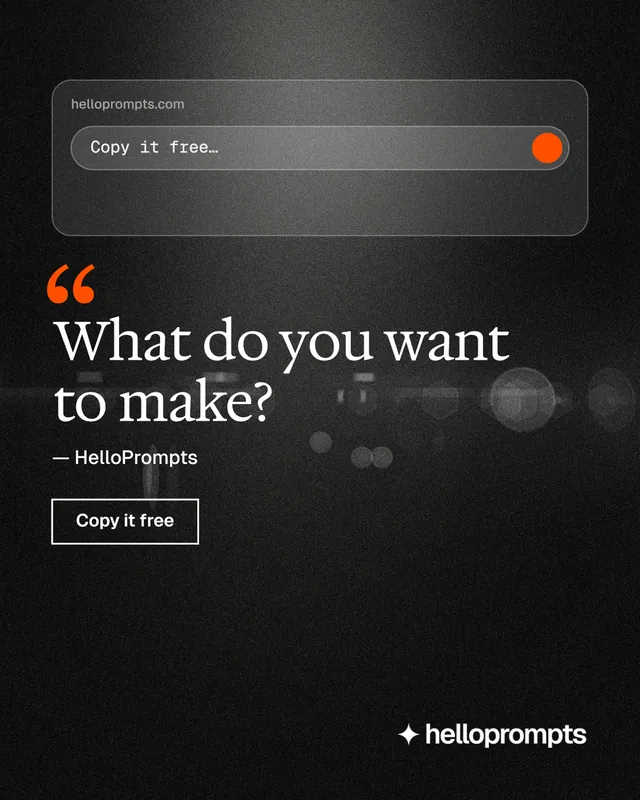 Instagram portrait post for HelloPrompts: "What do you want to make?" Dark deco style, quote layout, dark palette in black, grey.