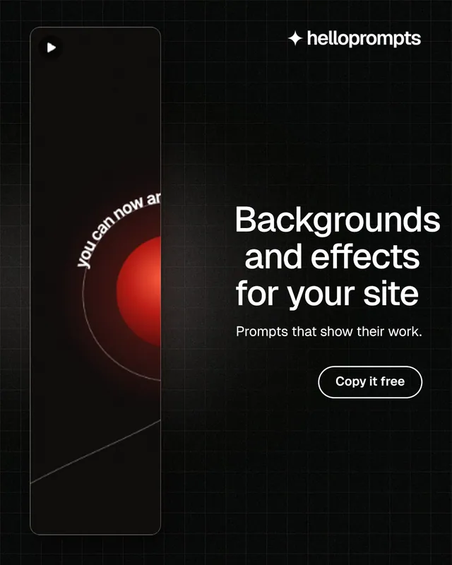 Instagram portrait post for HelloPrompts: "Backgrounds and effects for your site". Phosphor atlas style, right layout, dark palette in black.