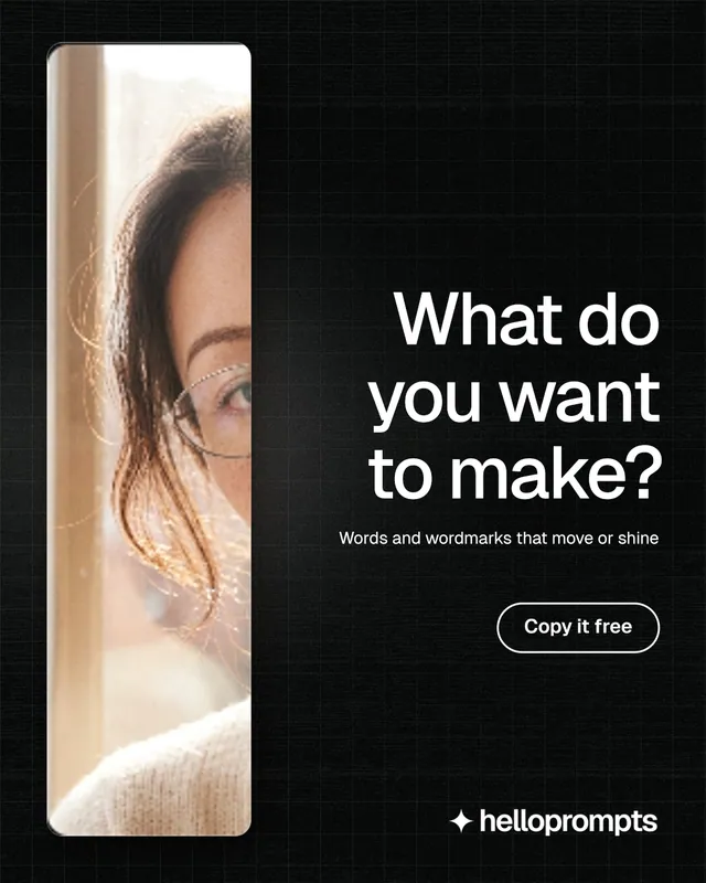 Instagram portrait post for HelloPrompts: "What do you want to make?" Phosphor atlas style, right layout, dark palette in black, orange.