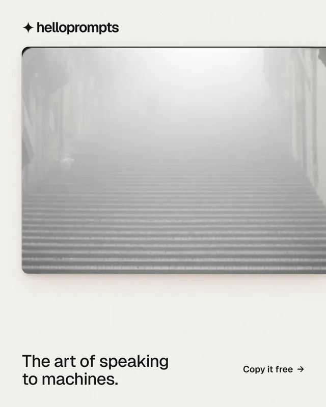 Instagram portrait post for HelloPrompts: "The art of speaking to machines." Data card style, image led layout, light palette in white, grey.