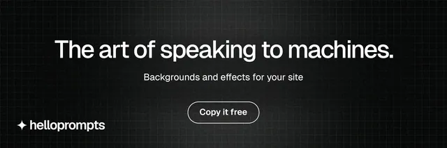 X header for HelloPrompts: "The art of speaking to machines." Phosphor atlas style, centred layout, dark palette in black, grey.