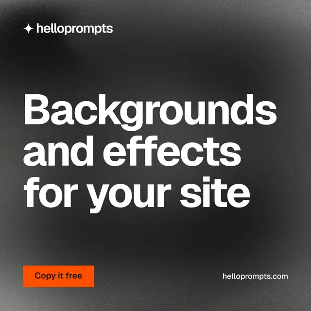 Instagram post for HelloPrompts: "Backgrounds and effects for your site". Swiss style, poster layout, dark palette in black, grey.