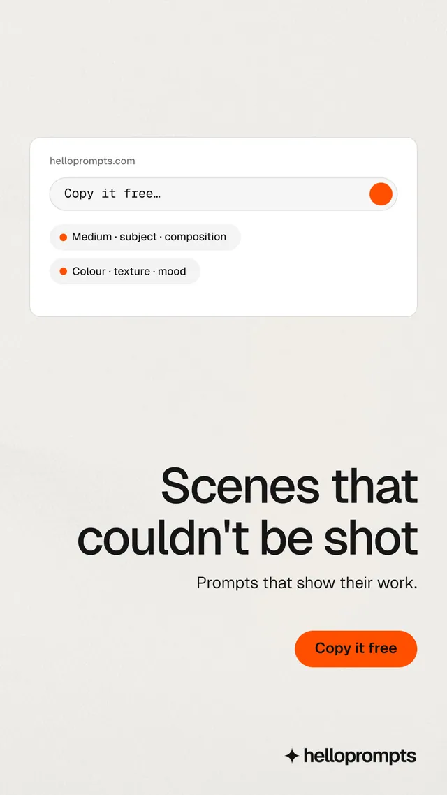 Instagram story for HelloPrompts: "Scenes that couldn't be shot". Data card style, right layout, light palette in white.