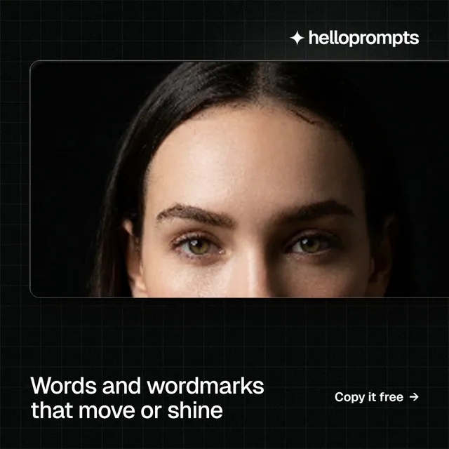 Instagram post for HelloPrompts: "Words and wordmarks that move or shine". Phosphor atlas style, image led layout, dark palette in black, orange.