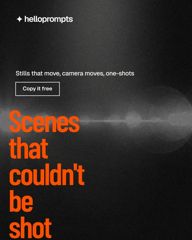 Instagram portrait post for HelloPrompts: "Scenes that couldn't be shot". Dark deco style, oversized layout, dark palette in black, brown, orange.