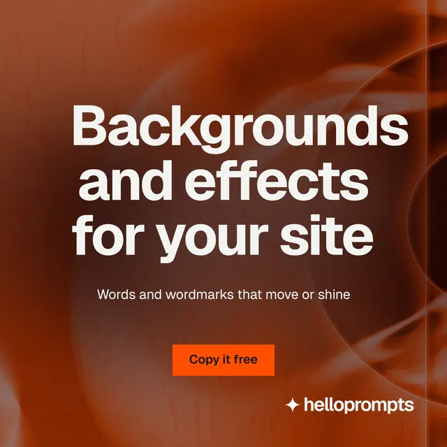 Instagram post for HelloPrompts: "Backgrounds and effects for your site". Swiss style, centred layout, dark palette in red, orange, grey.