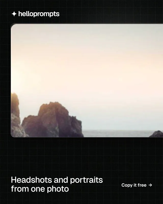 Instagram portrait post for HelloPrompts: "Headshots and portraits from one photo". Phosphor atlas style, image led layout, light palette in white, black, grey.