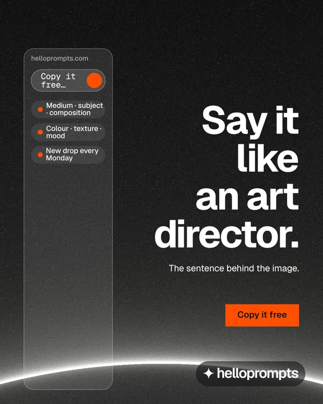 Instagram portrait post for HelloPrompts: "Say it like an art director." Swiss style, right layout, dark palette in black, grey.