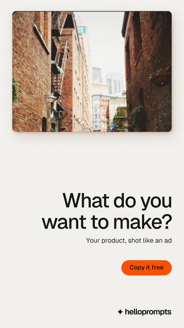 Instagram story for HelloPrompts: "What do you want to make?" Data card style, right layout, light palette in white, brown.