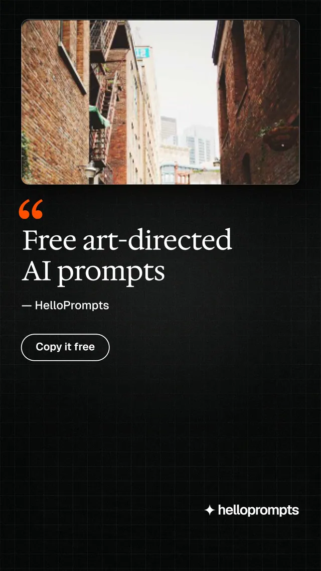 Instagram story for HelloPrompts: "Free art-directed AI prompts". Phosphor atlas style, quote layout, dark palette in black, grey.