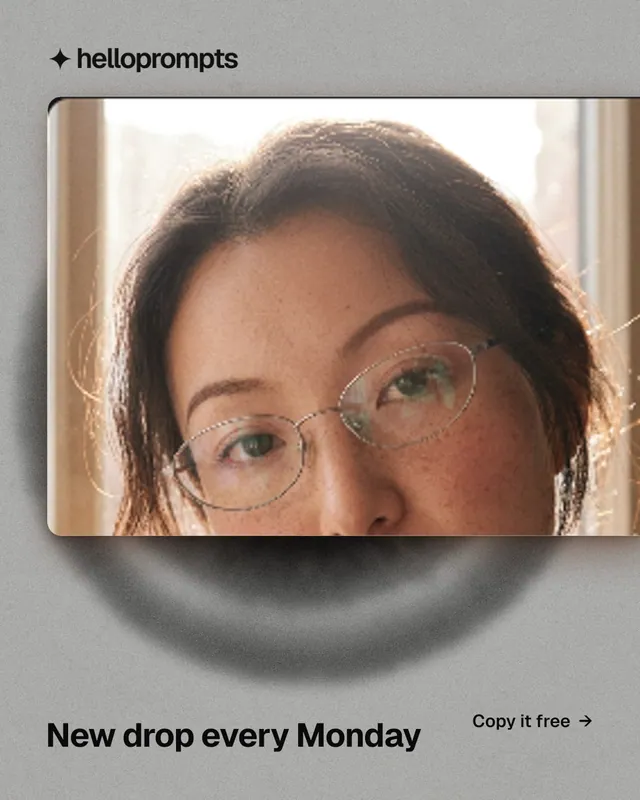 Instagram portrait post for HelloPrompts: "New drop every Monday". Swiss style, image led layout, light palette in grey, orange.