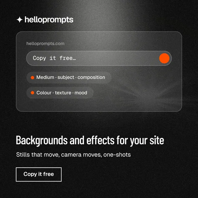 Instagram post for HelloPrompts: "Backgrounds and effects for your site". Dark deco style, bottom layout, dark palette in black, grey.