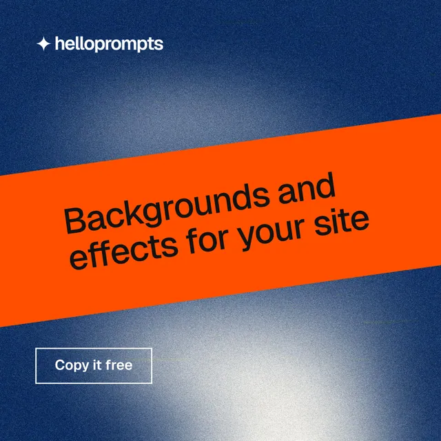 Instagram post for HelloPrompts: "Backgrounds and effects for your site". Cyanotype style, diagonal layout, dark palette in blue, orange, grey.