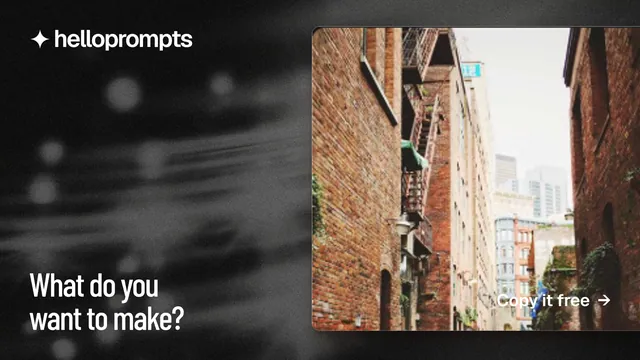Landscape graphic for HelloPrompts: "What do you want to make?" Dark deco style, image led layout, dark palette in black, grey, orange.