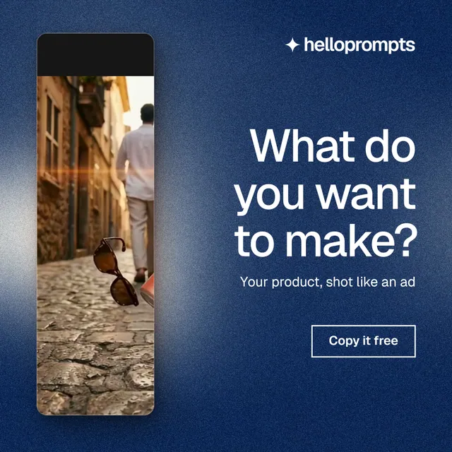 Instagram post for HelloPrompts: "What do you want to make?" Cyanotype style, right layout, dark palette in blue, grey.