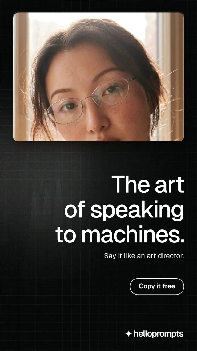Instagram story for HelloPrompts: "The art of speaking to machines." Phosphor atlas style, right layout, dark palette in black, orange.