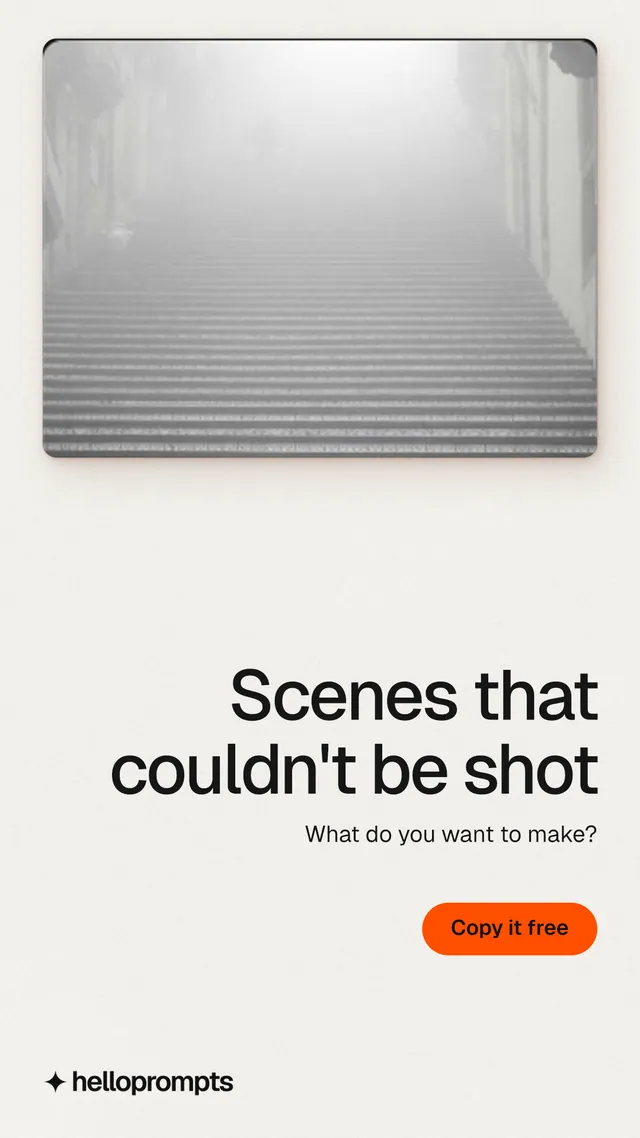 Instagram story for HelloPrompts: "Scenes that couldn't be shot". Data card style, right layout, light palette in white, grey.