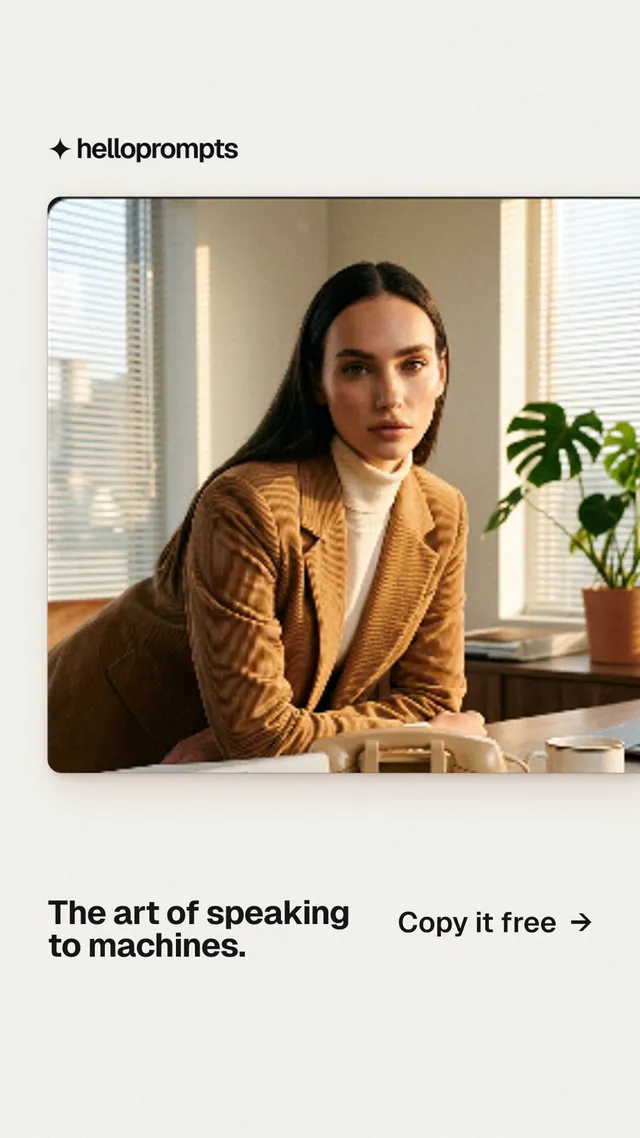 Instagram story for HelloPrompts: "The art of speaking to machines." Swiss style, image led layout, light palette in white, orange.